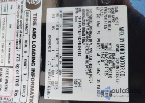 2013 Ford F-150 Xlt z USA, uszkodzony, nr VIN 1FTFW1EF4DFB84115